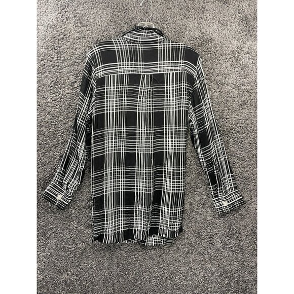 St John's Bay Popover Shirt Women Large Black White Windowpane Check Side Button - Picture 2 of 16
